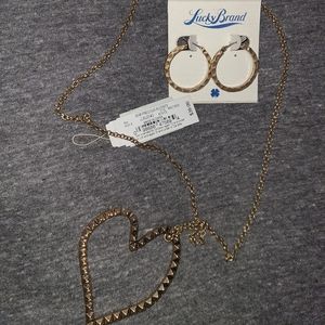 Matching Gold Hoop Earrings and Heart Necklace Lucky Brand